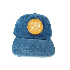 Newhattan Denim Baseball Cap Orange NOLA Logo Patch Strap Mens One Size